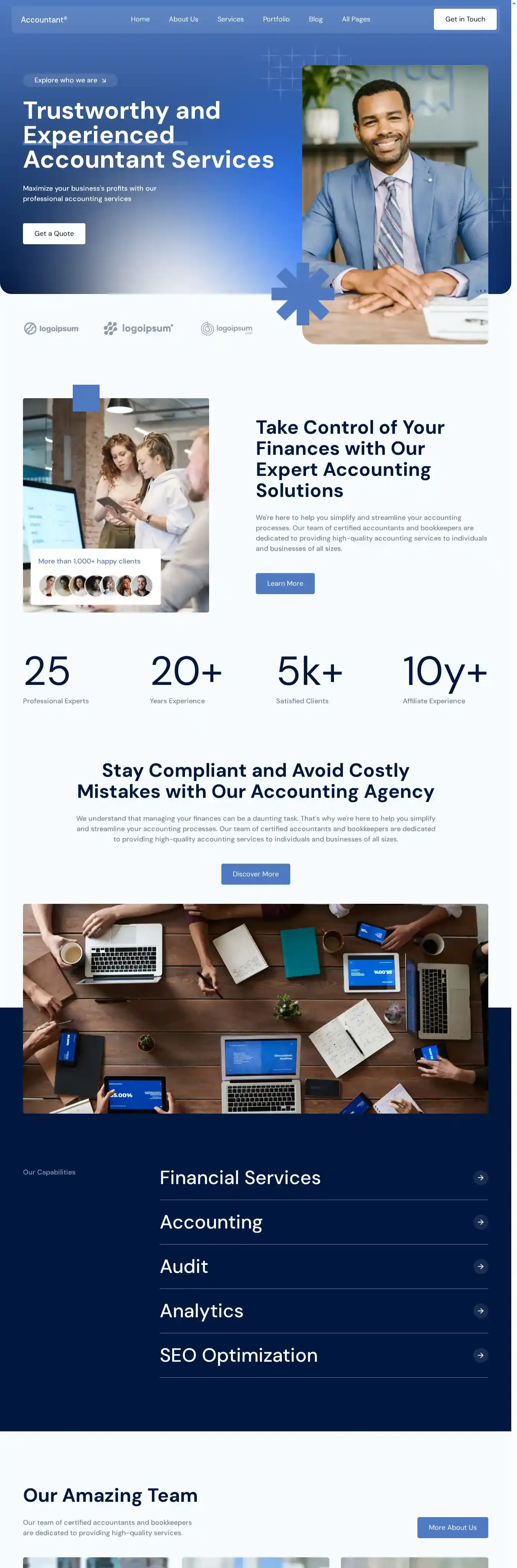 Accountant home page on desktop