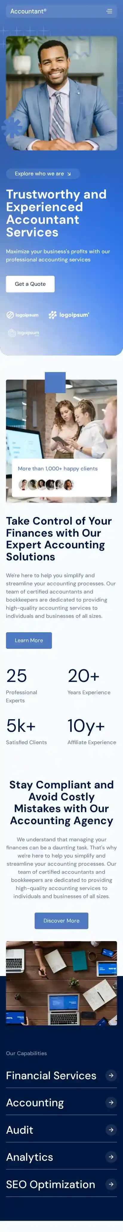 Accountant home page on mobile