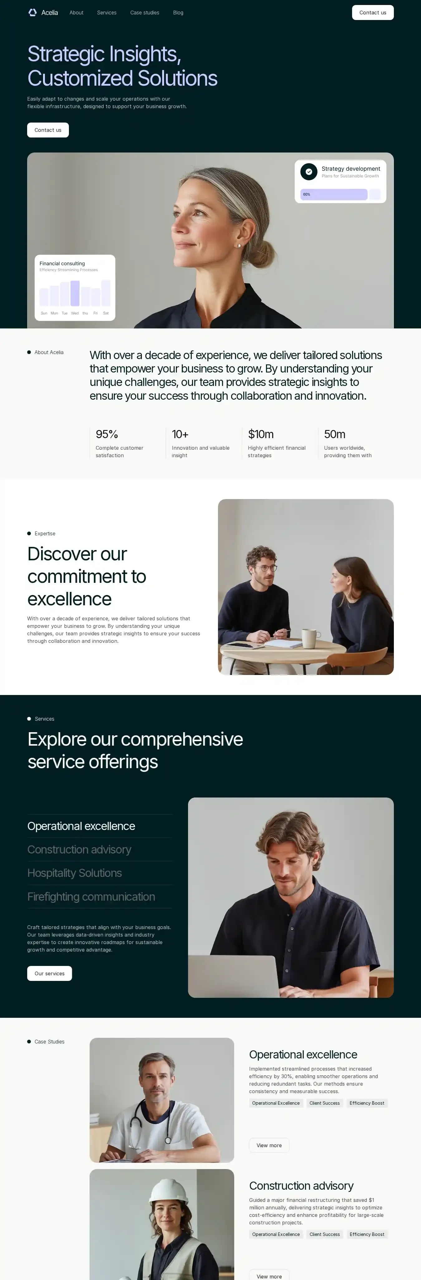 Acelia home page on desktop
