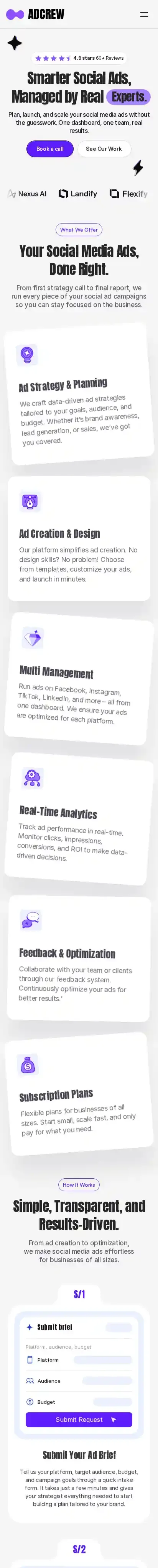 AdCrew home page on mobile