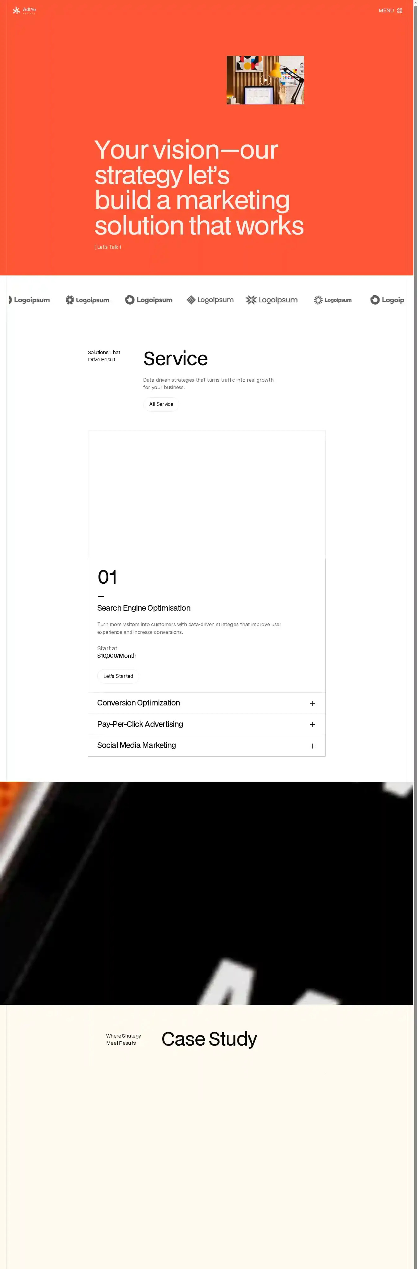 Adfye home page on desktop