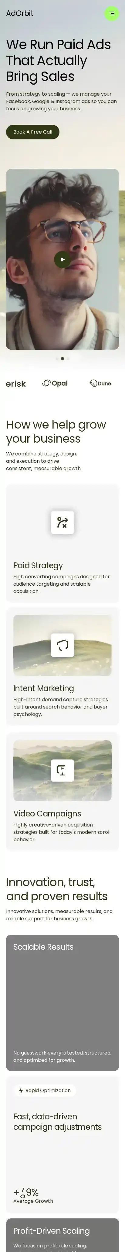 Adorbit home page on mobile