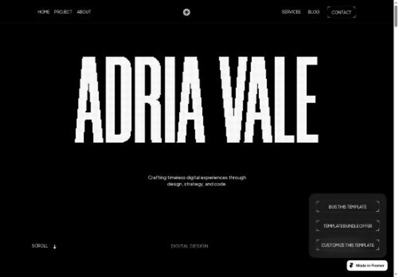 ADRIA VALE home page on desktop