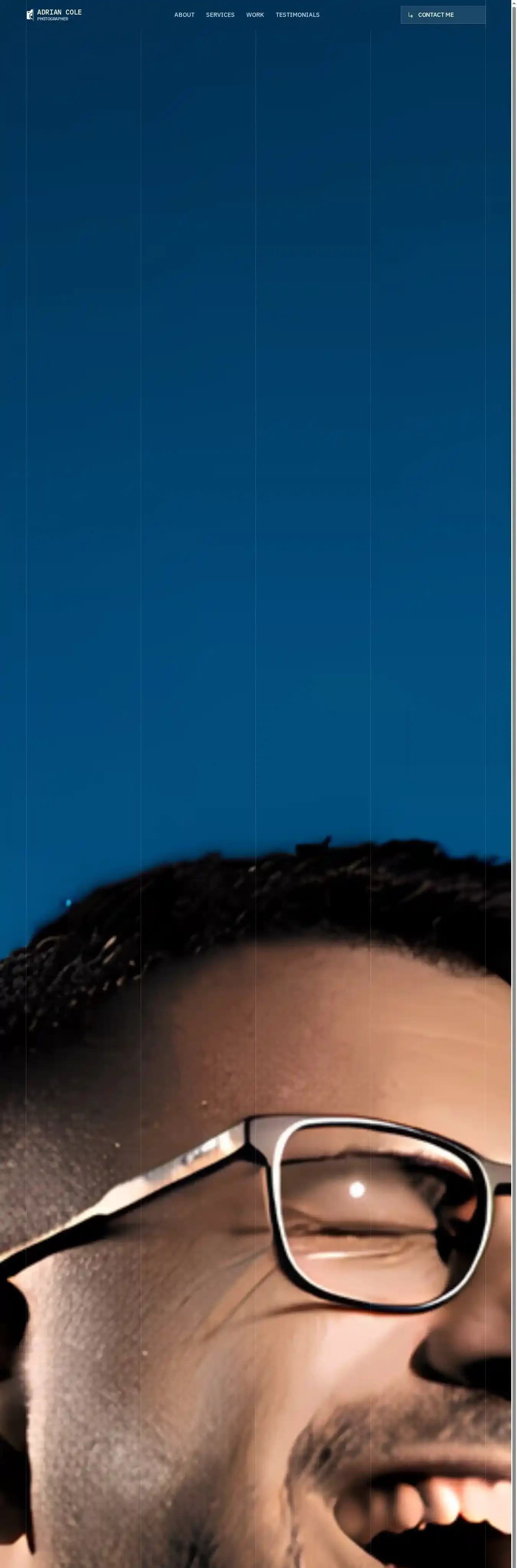Adrian Cole home page on desktop