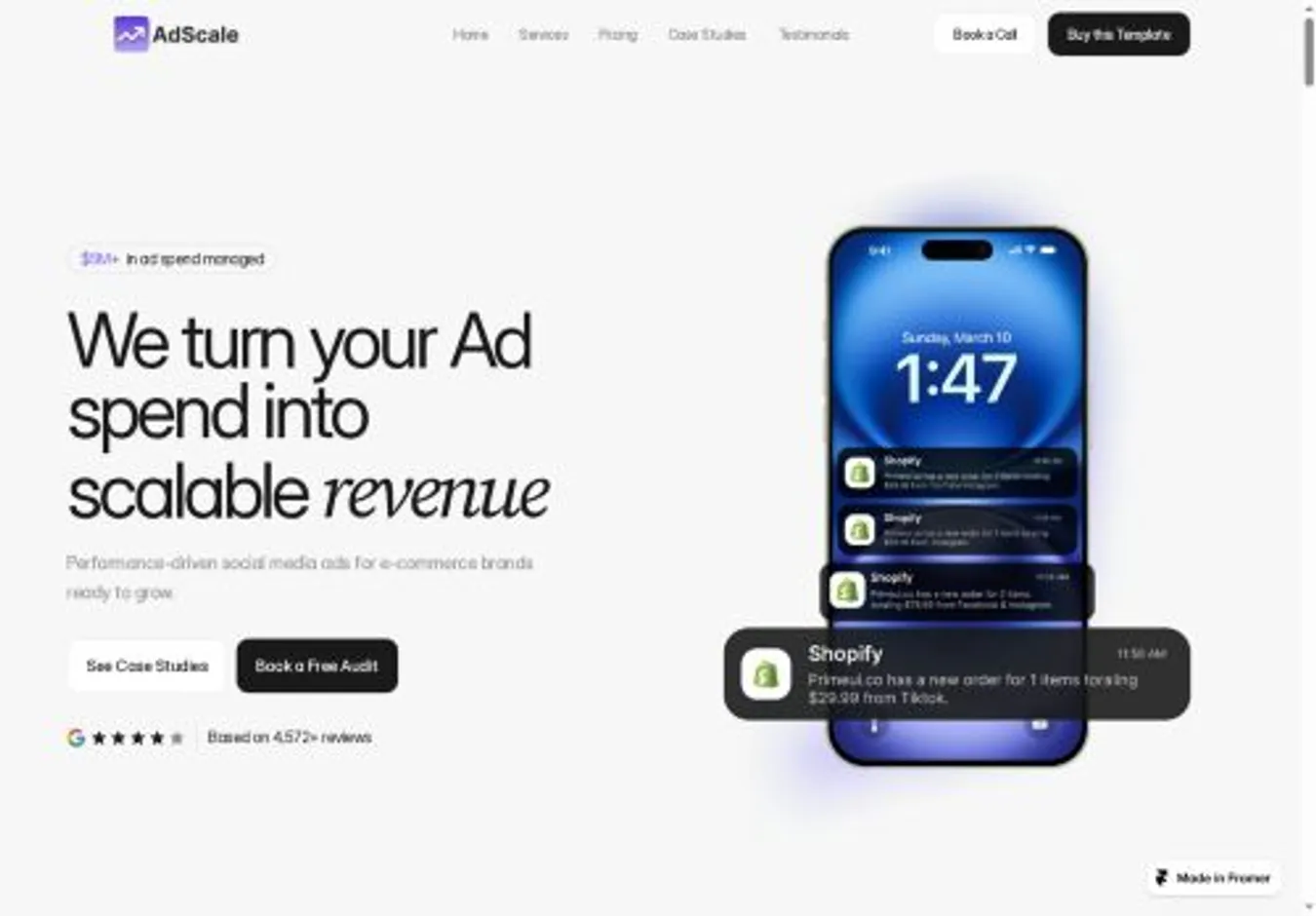AdScale home page on desktop