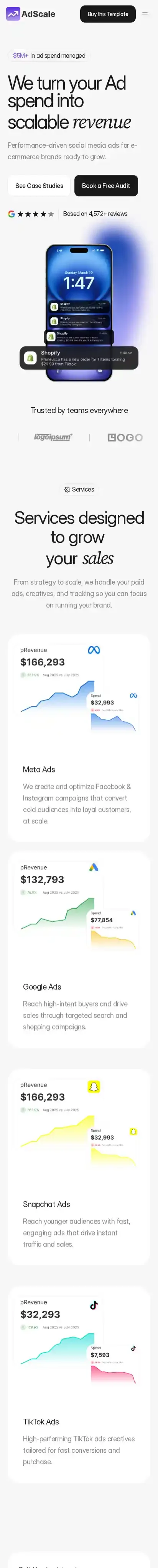 AdScale home page on mobile