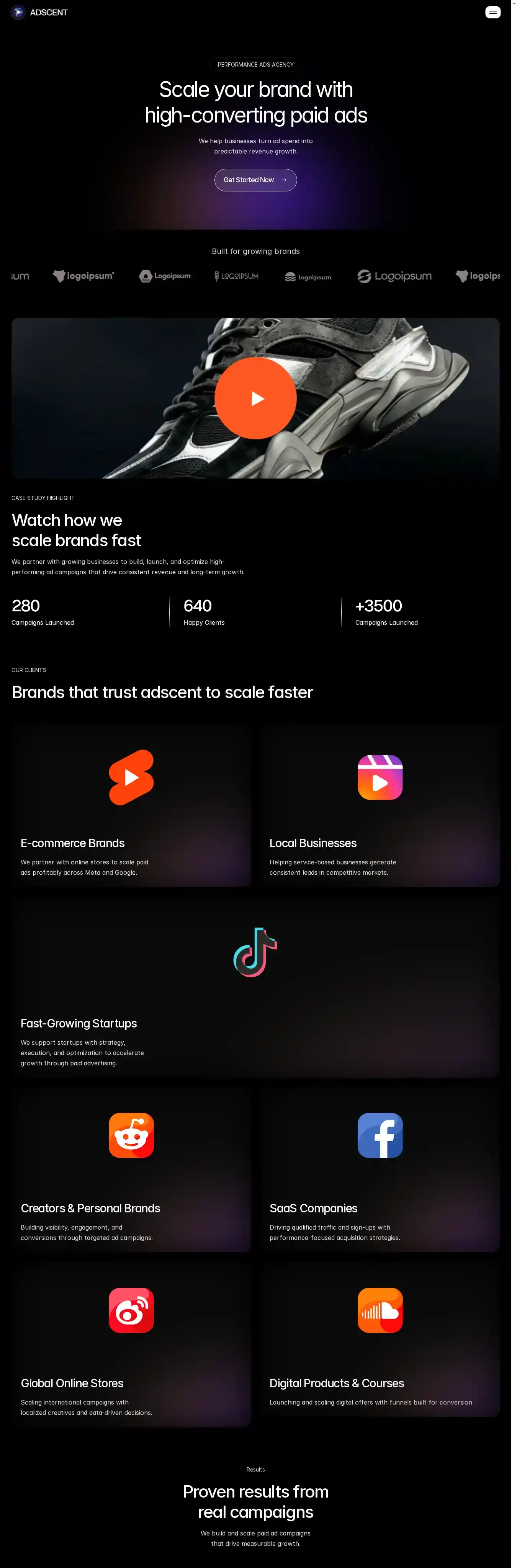 Adscent home page on desktop