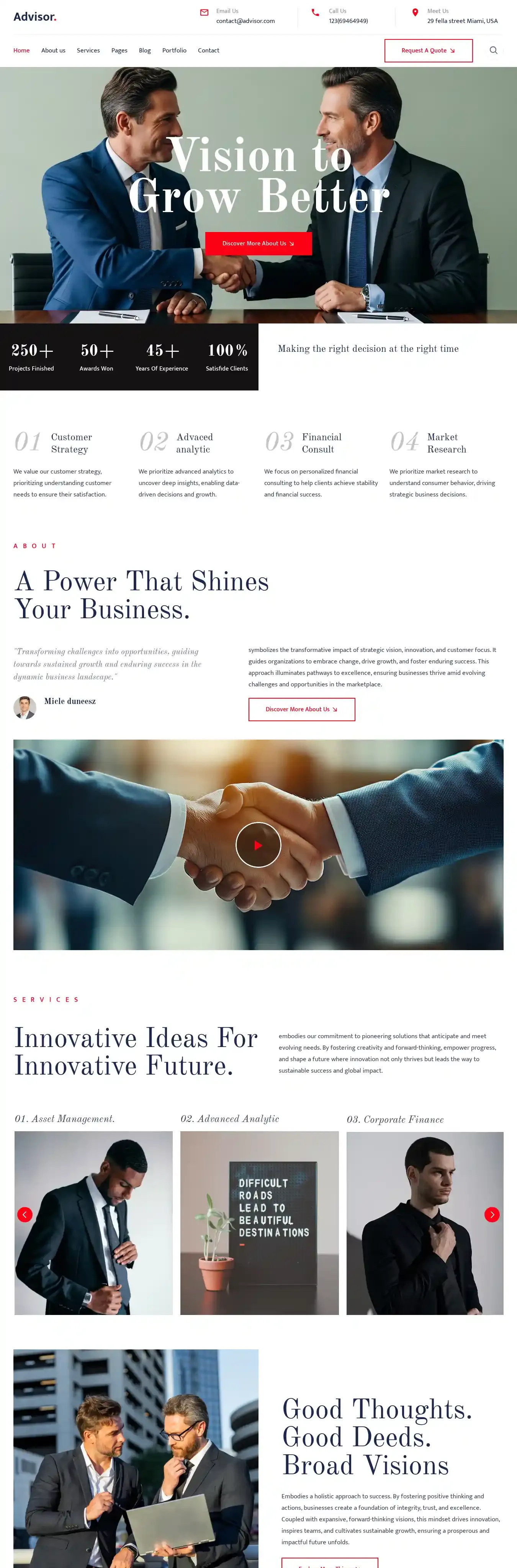 Advisar home page on desktop