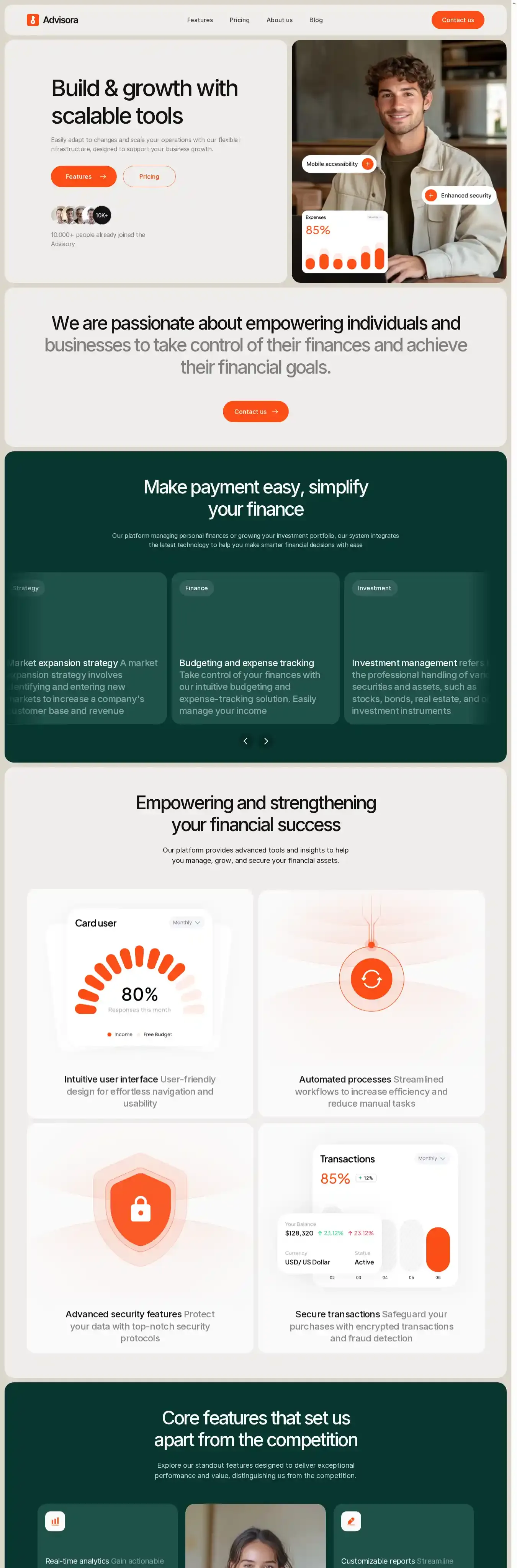 Advisora home page on desktop