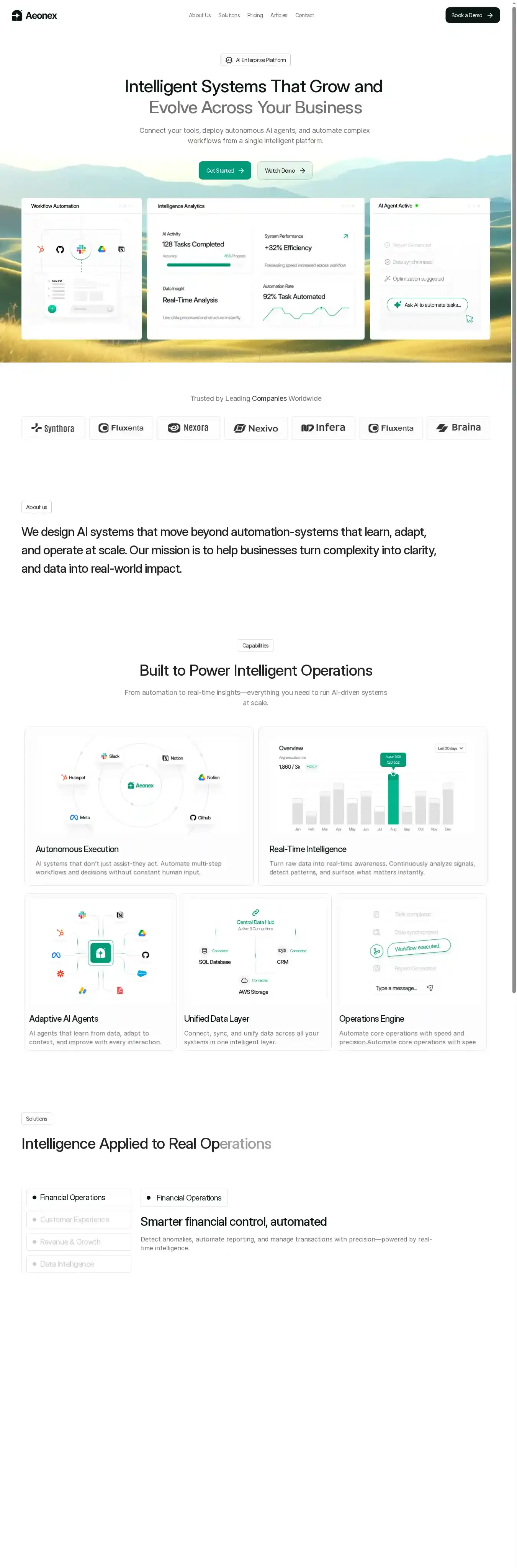 Aeonex Enterprise home page on desktop