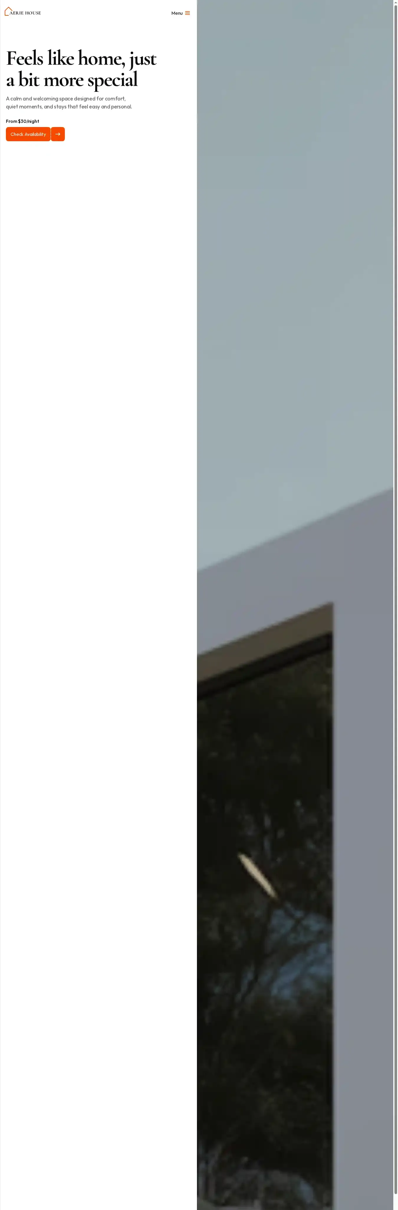 Aeriehouse home page on desktop