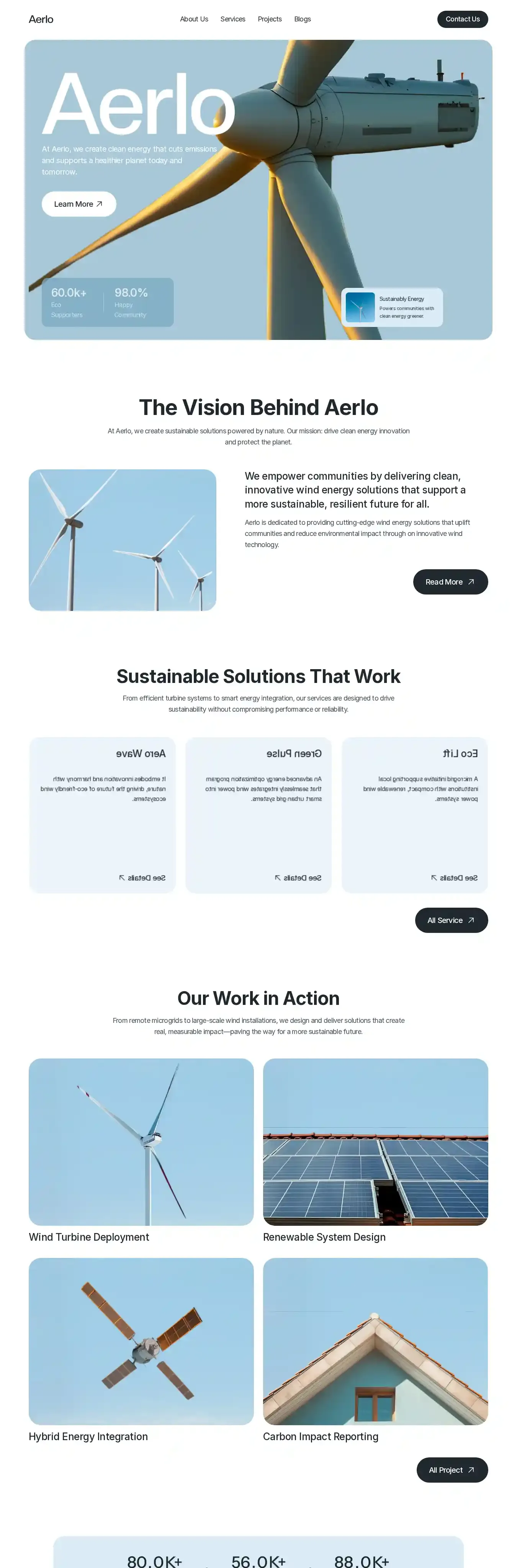 Aerlo home page on desktop