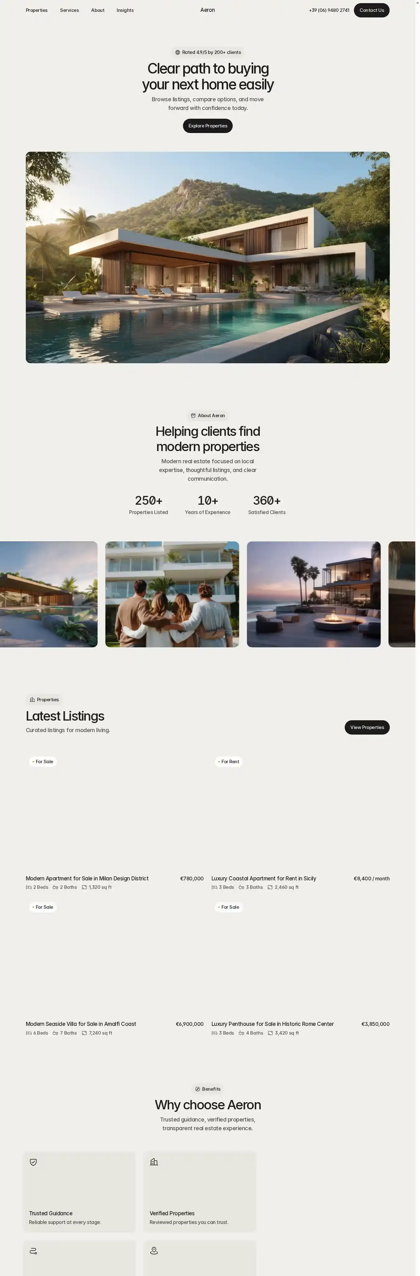 Aeron home page on desktop