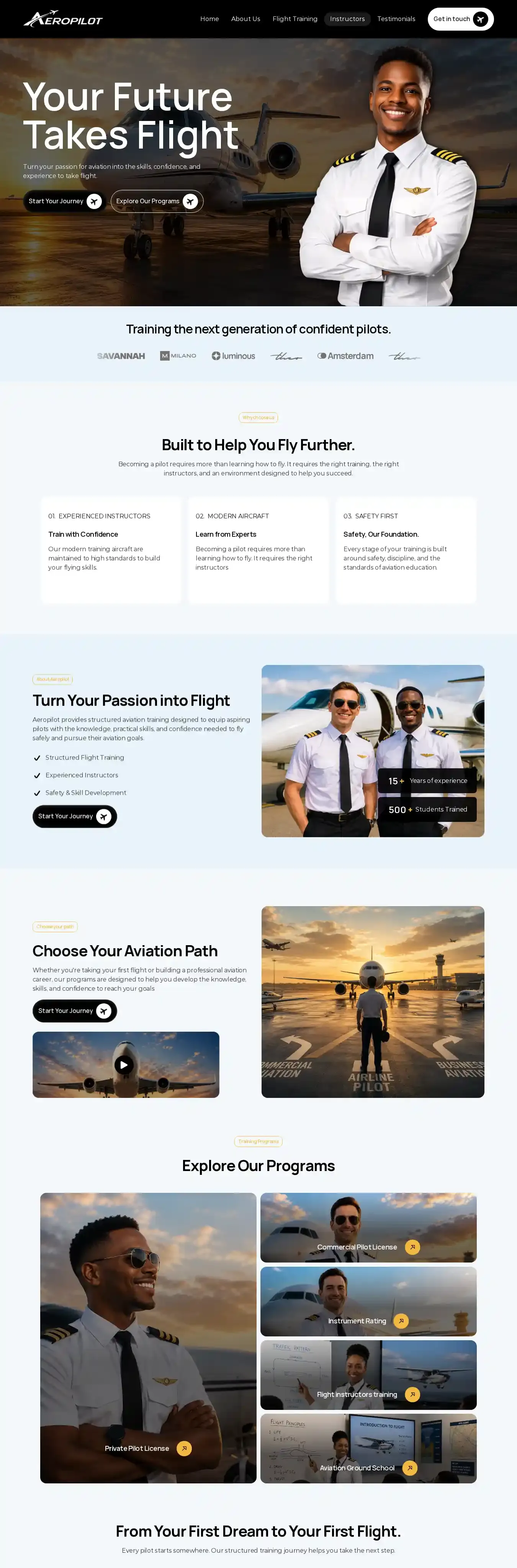 AeroPilot home page on desktop