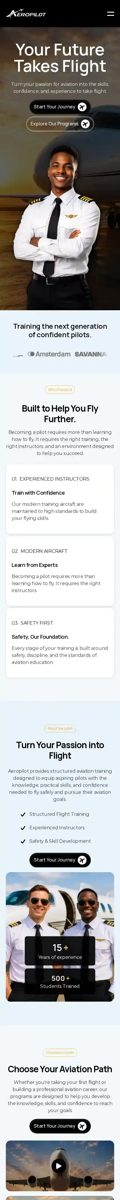 AeroPilot home page on mobile
