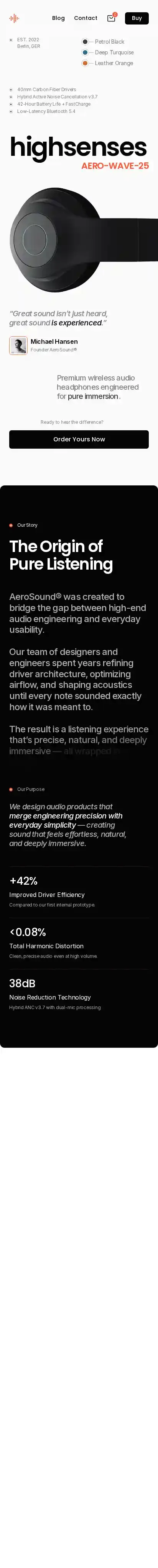 AeroSound home page on mobile