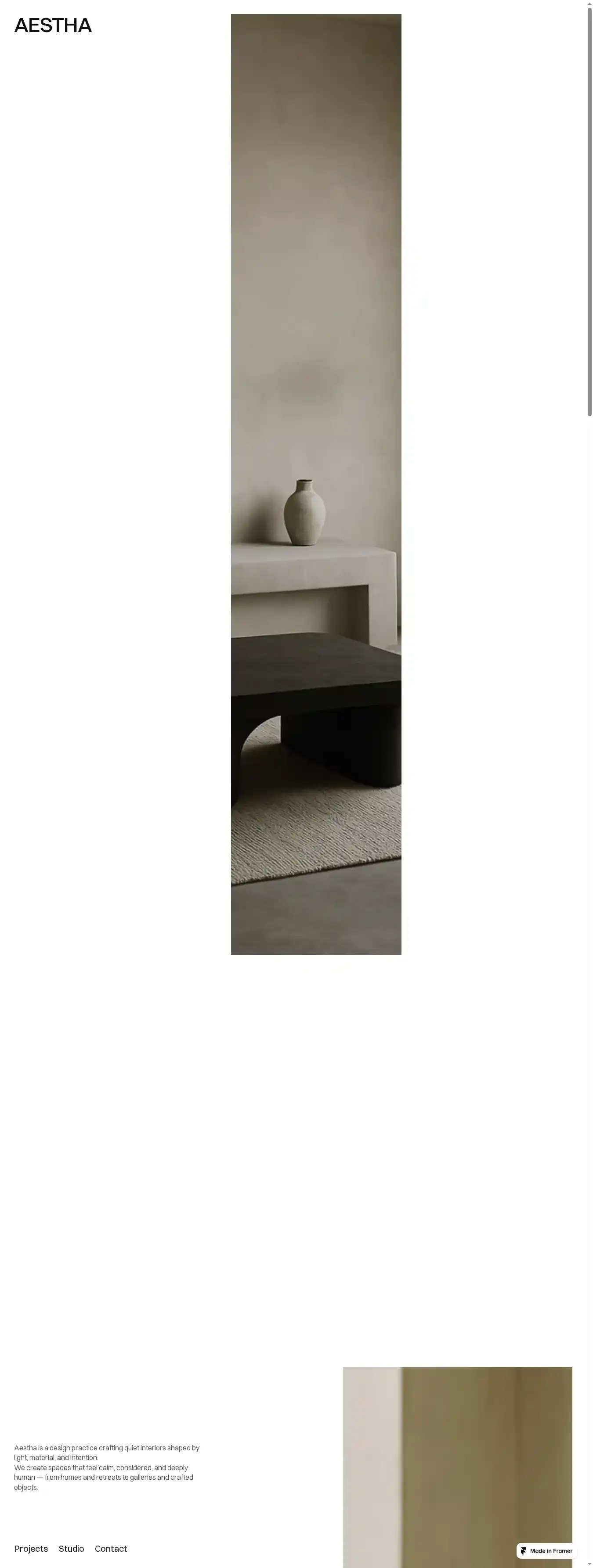 Aestha home page on desktop