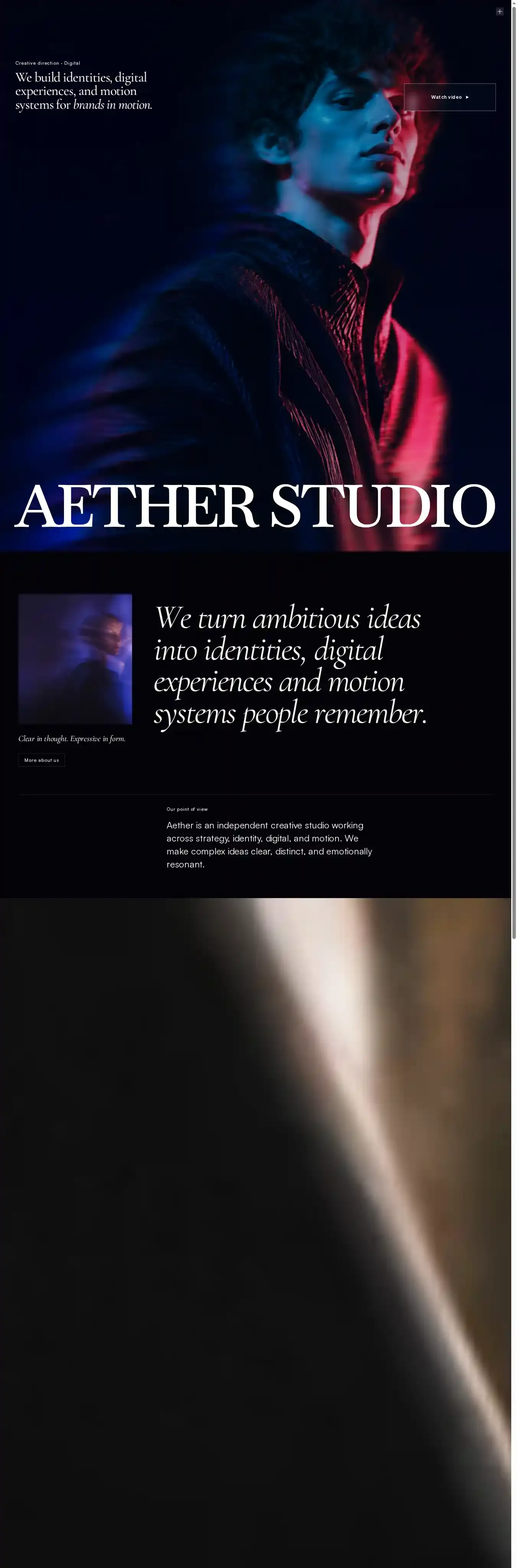 Aether Studio home page on desktop