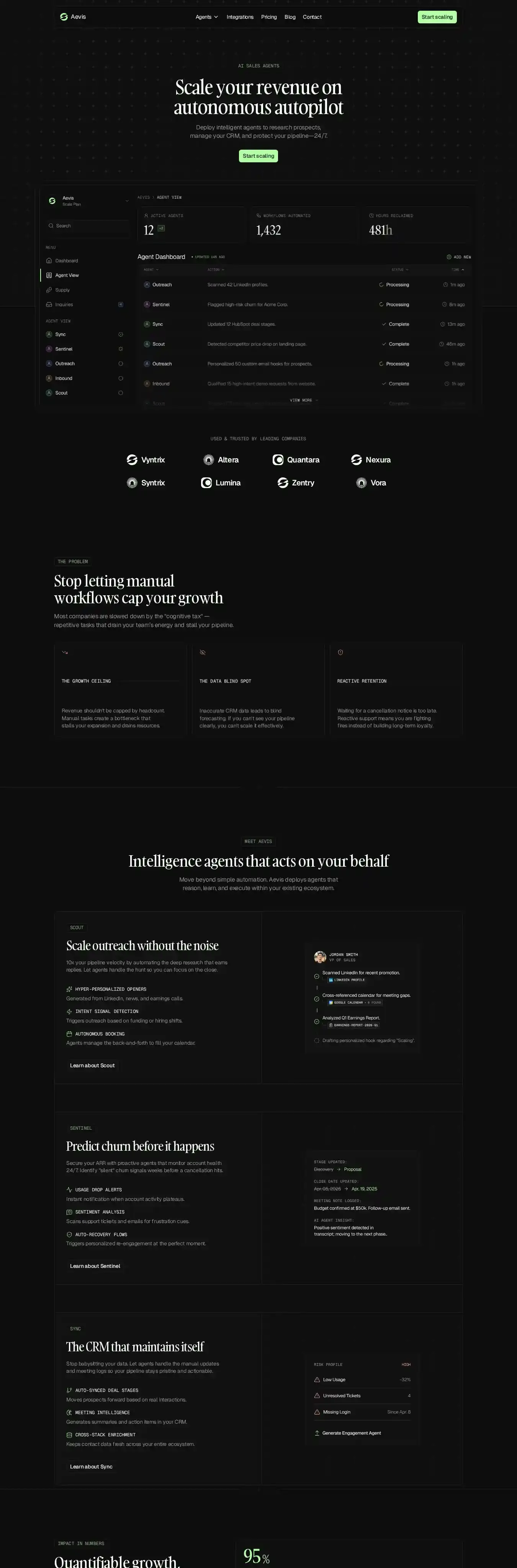 Aevis home page on desktop