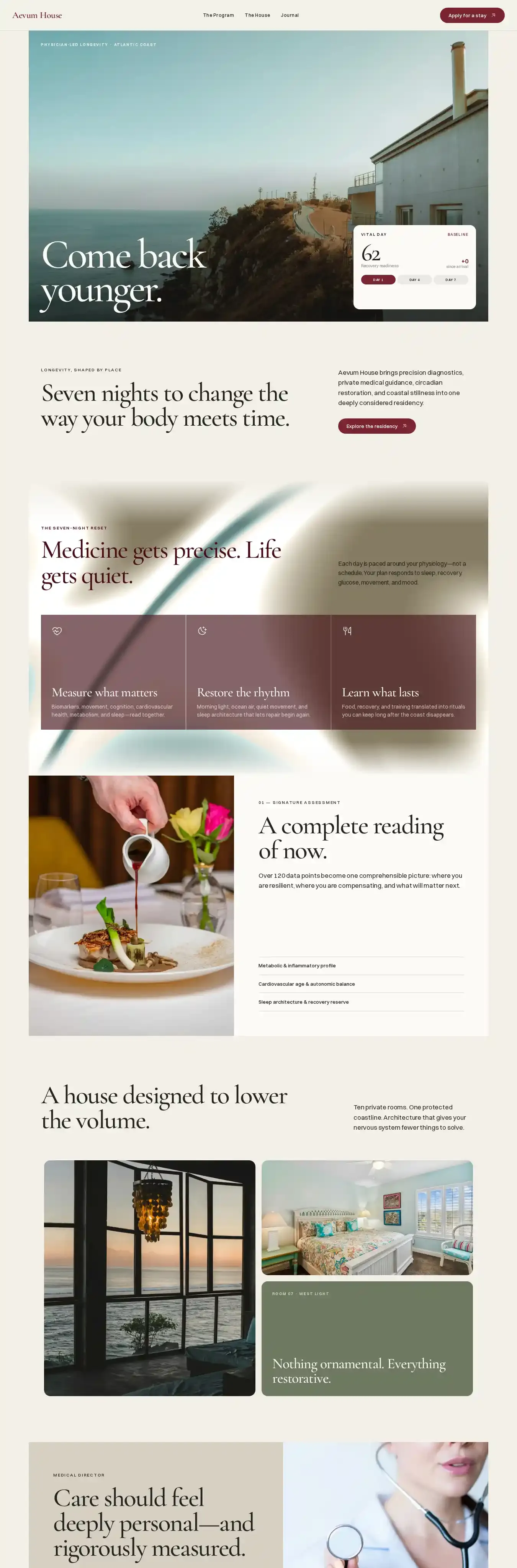 Aevum House — Luxury home page on desktop