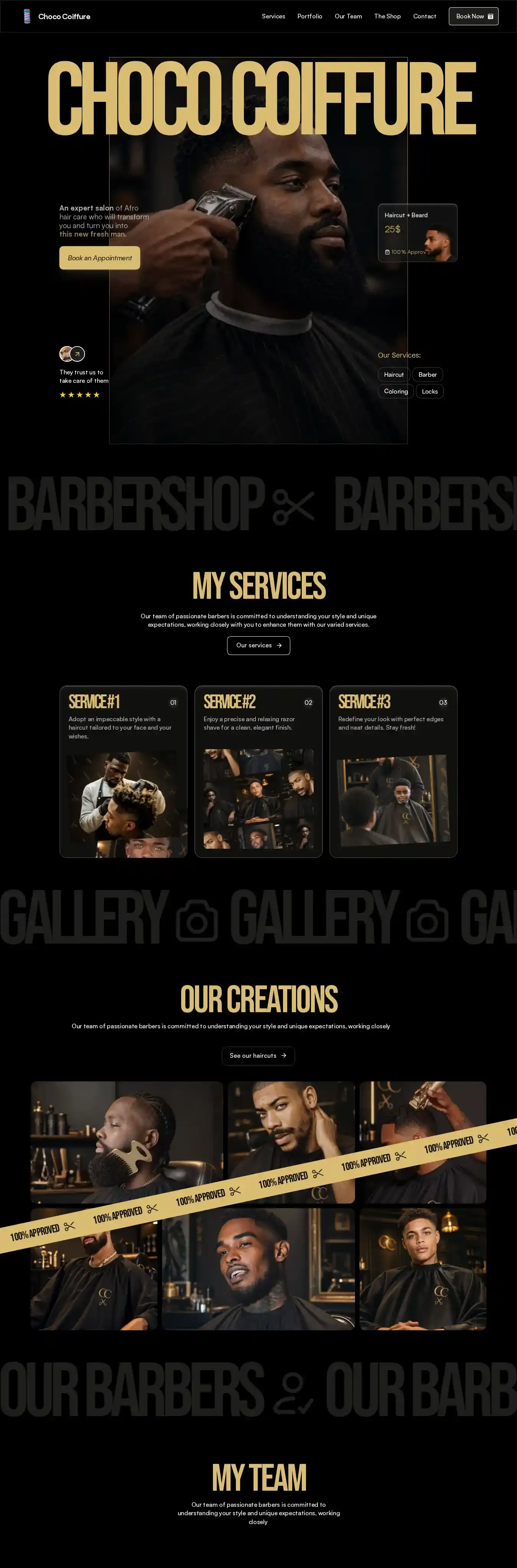 AfroBarbershop home page on desktop
