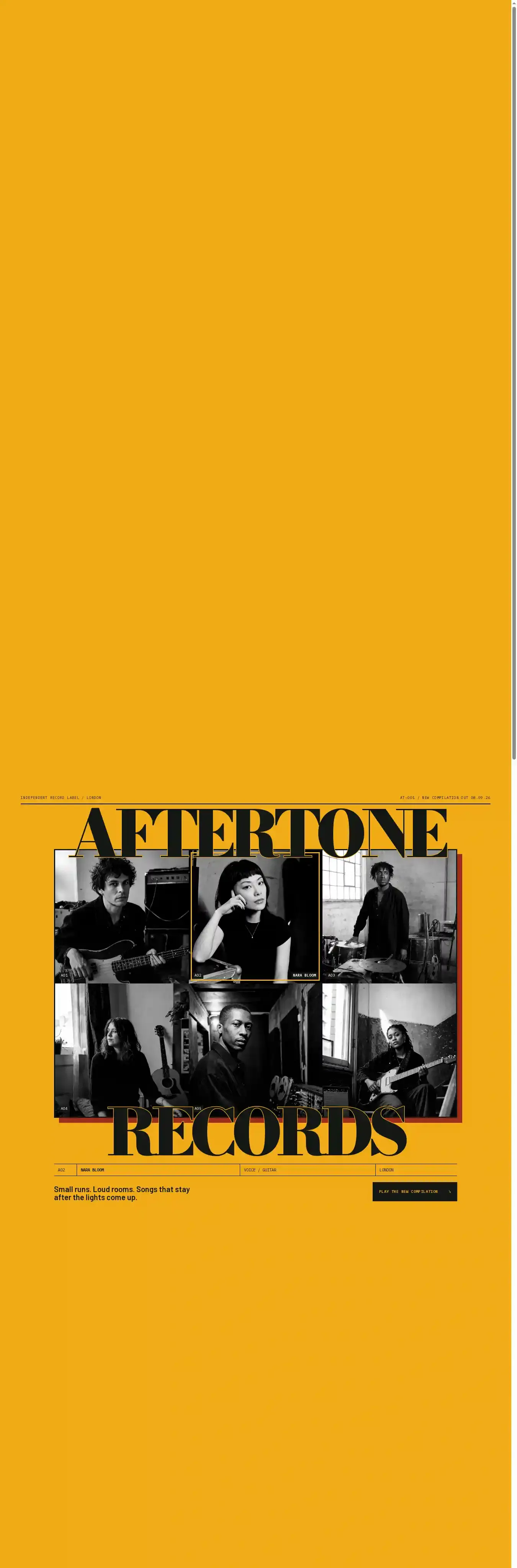 Aftertone home page on desktop