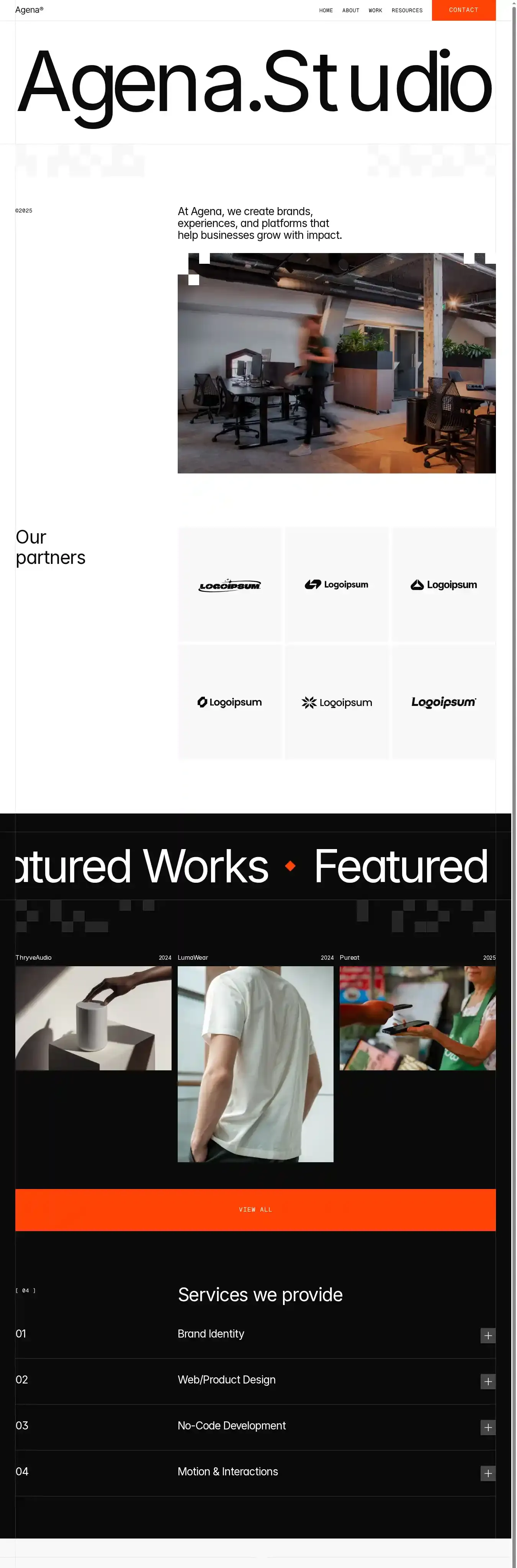 Agena home page on desktop