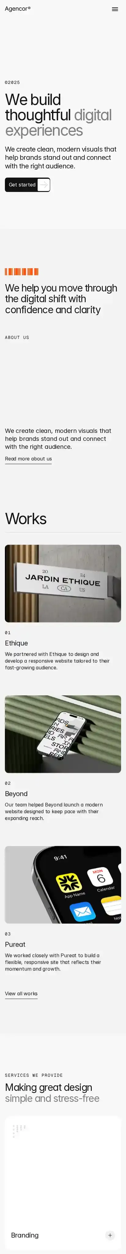 Agencor home page on mobile