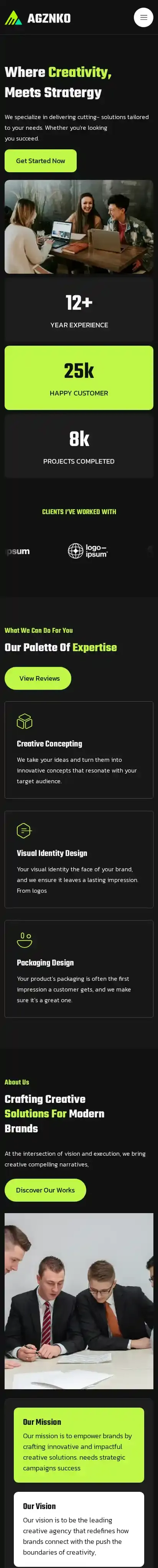 AgencyCreative home page on mobile