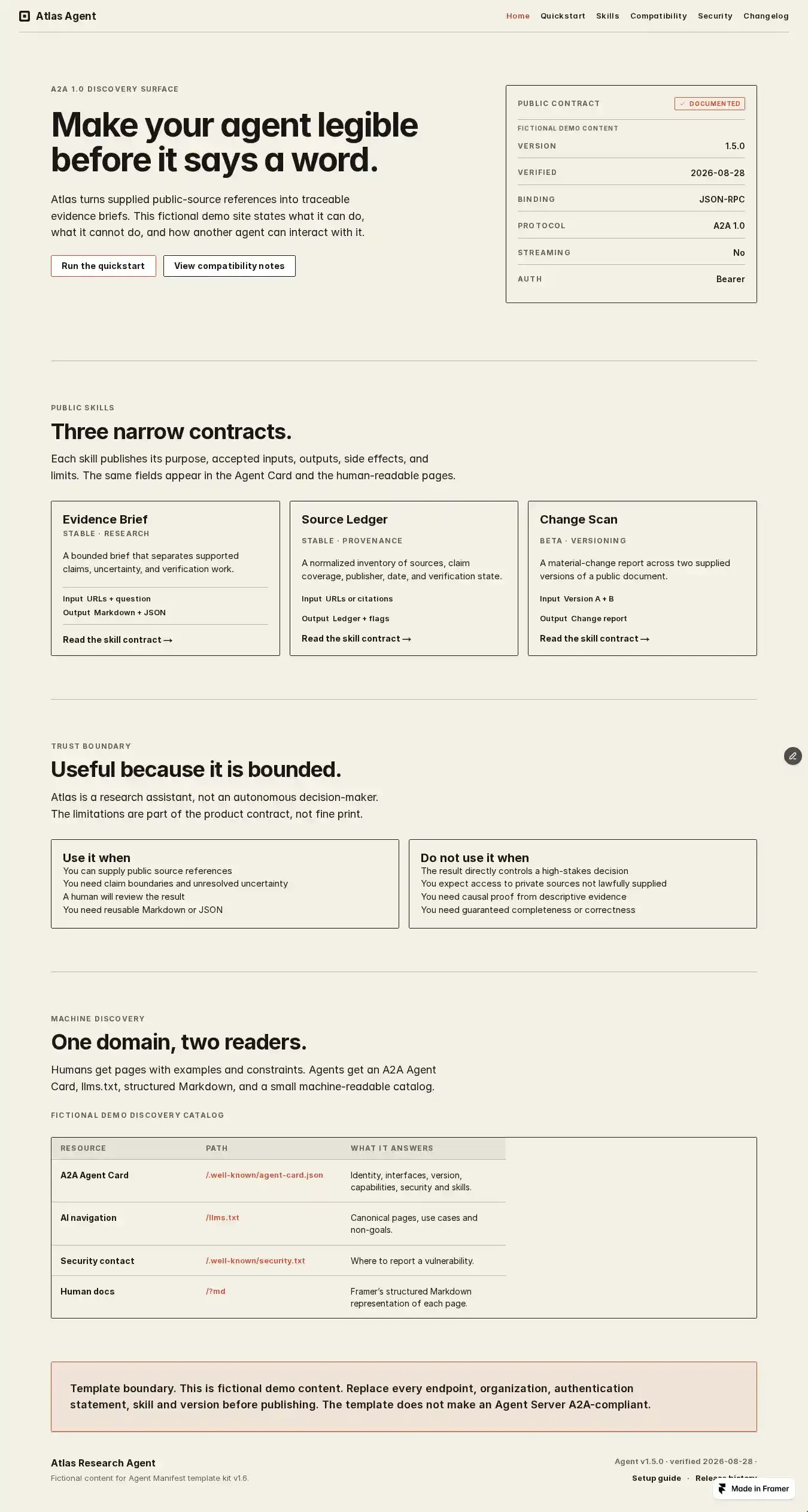 Agent Manifest Kit home page on desktop