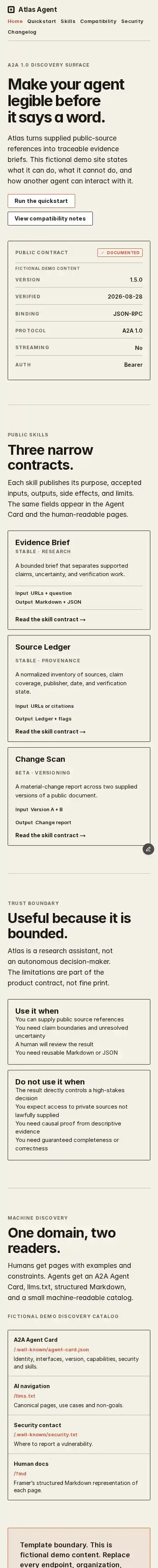 Agent Manifest Kit home page on mobile