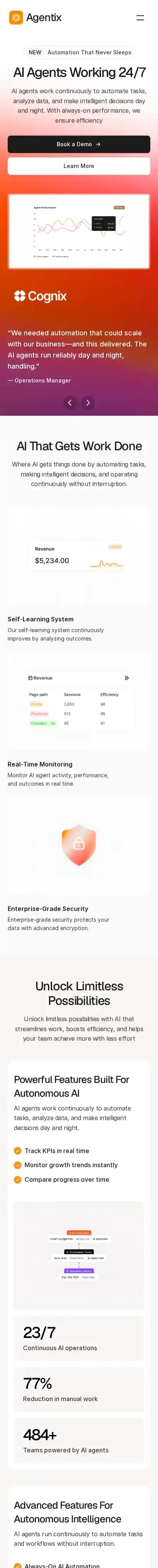 Agentixx home page on mobile