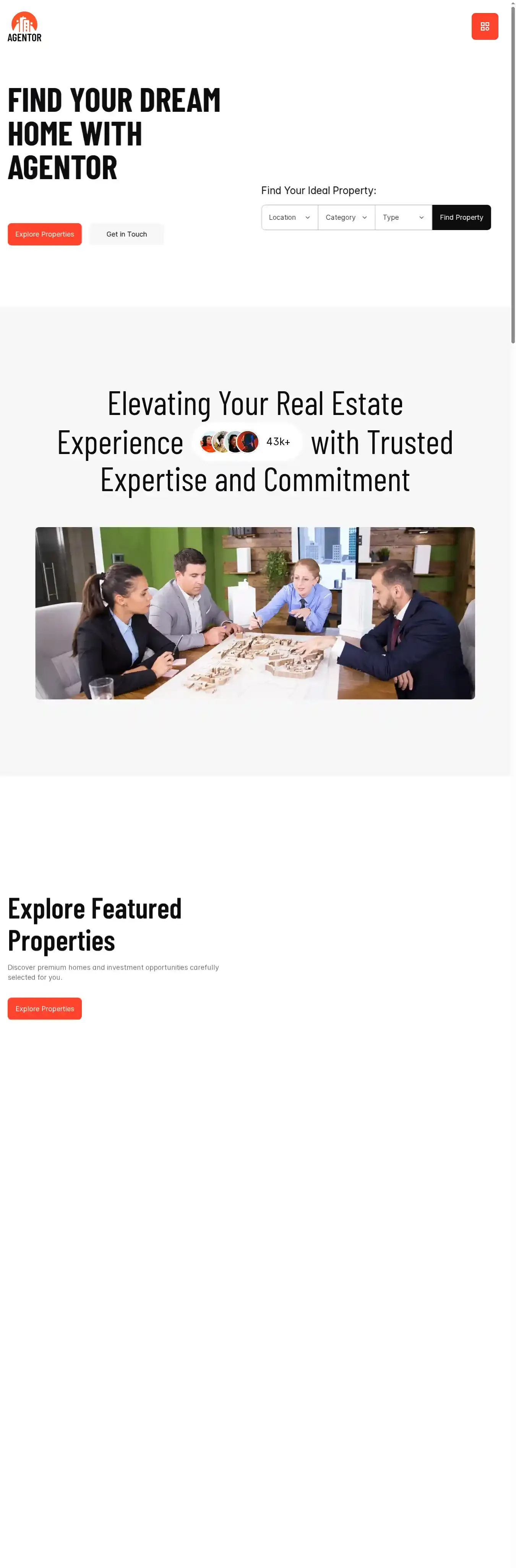 Agentor TNC home page on desktop