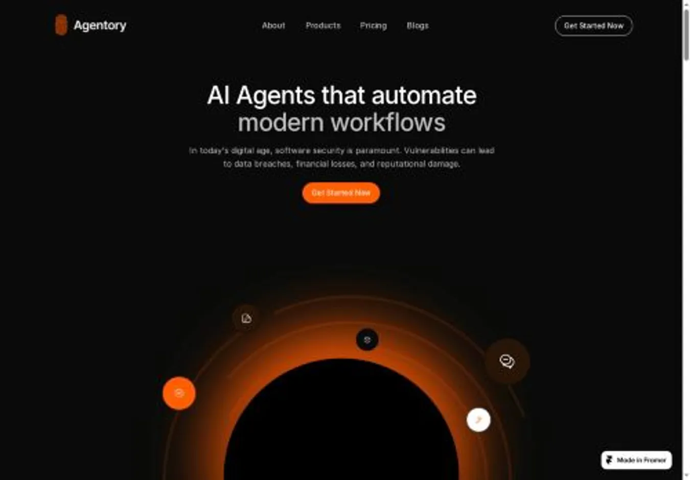 Agentory home page on desktop