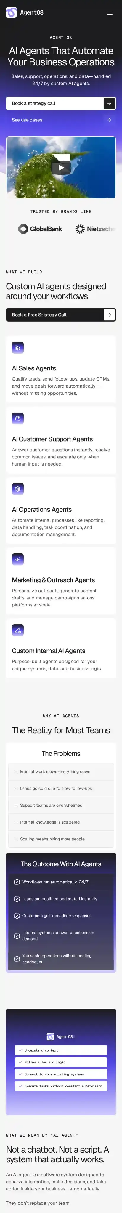 AgentOS home page on mobile