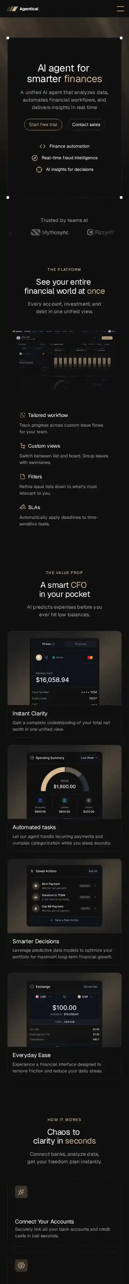 Agenttical home page on mobile