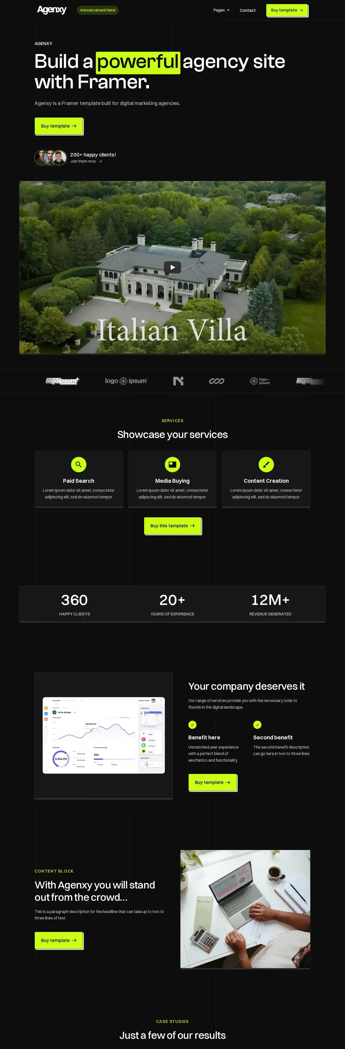 Agenxy home page on desktop