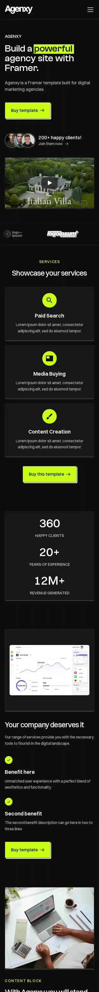 Agenxy home page on mobile