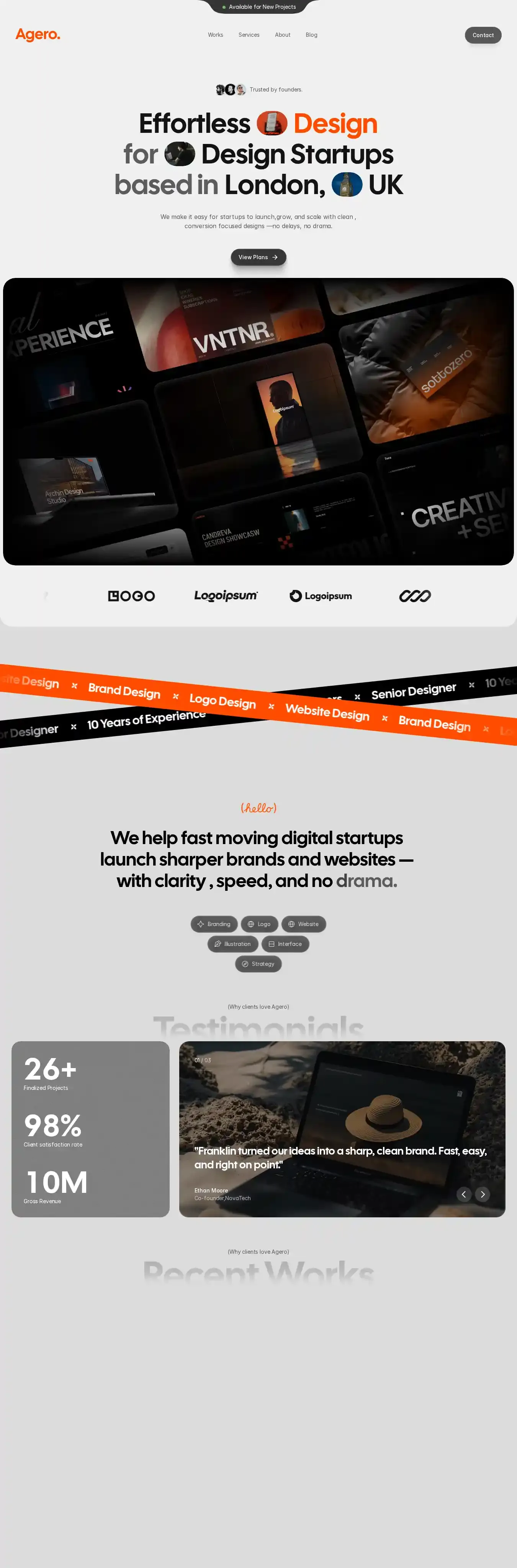 Agero home page on desktop