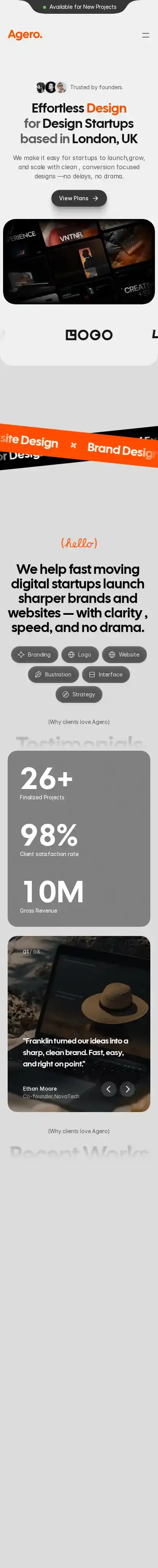 Agero home page on mobile