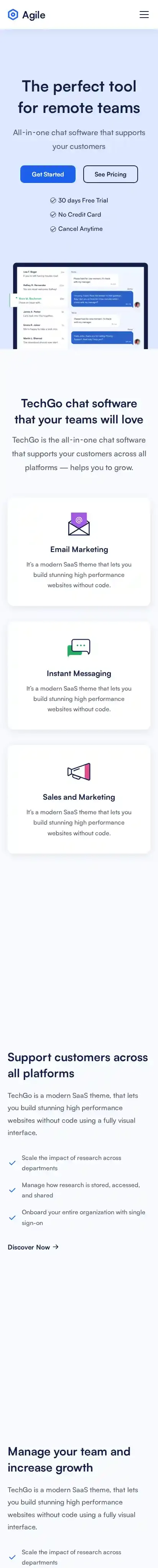 Agile home page on mobile