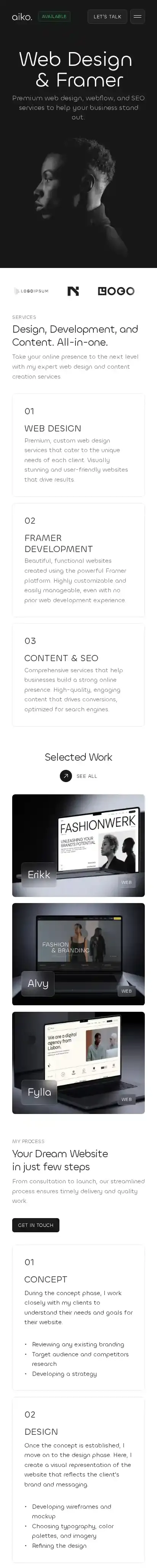 Aiko home page on mobile