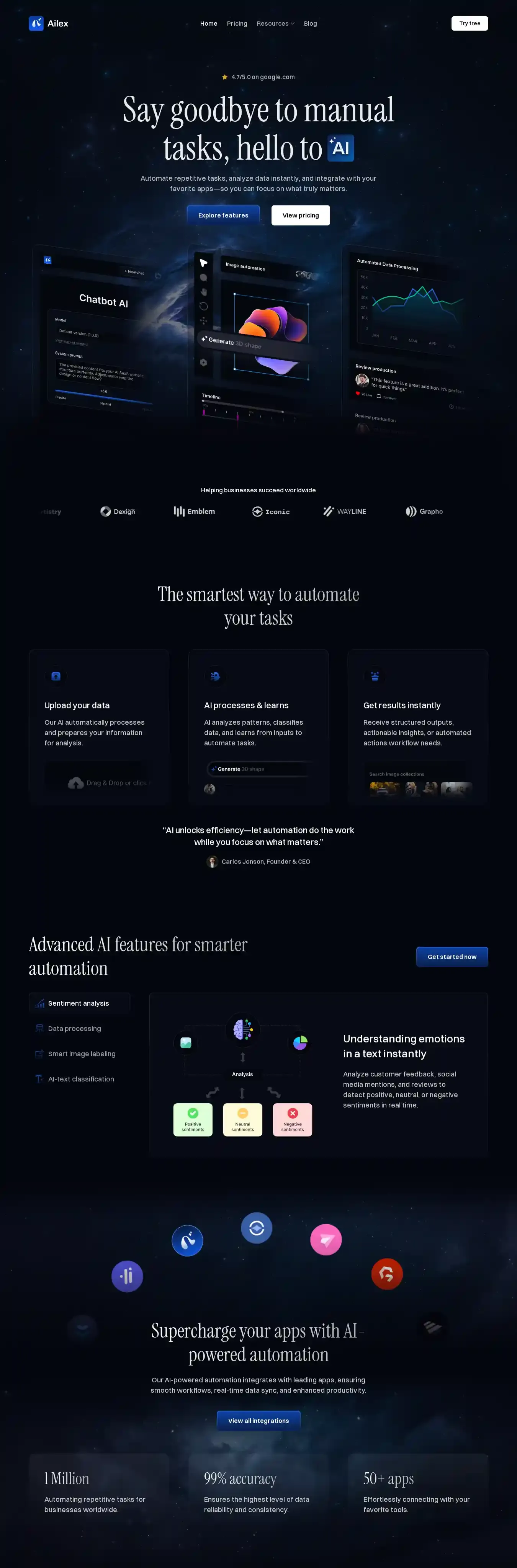 Ailex home page on desktop