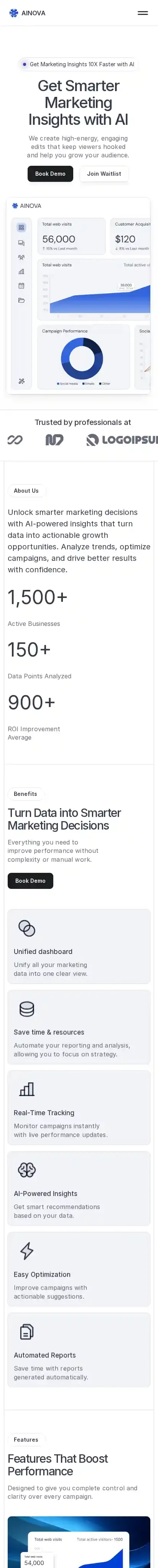 AINOVA home page on mobile
