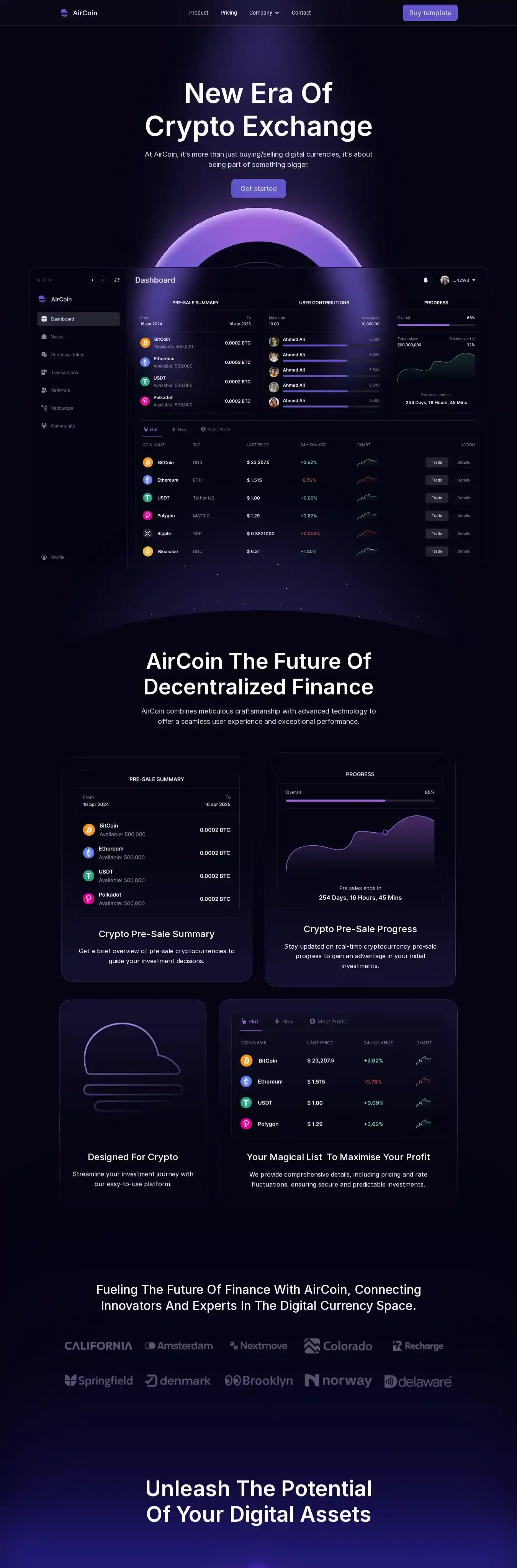 AirCoin home page on desktop