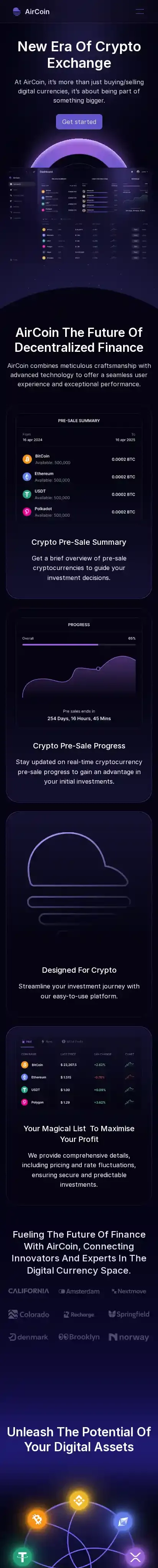 AirCoin home page on mobile