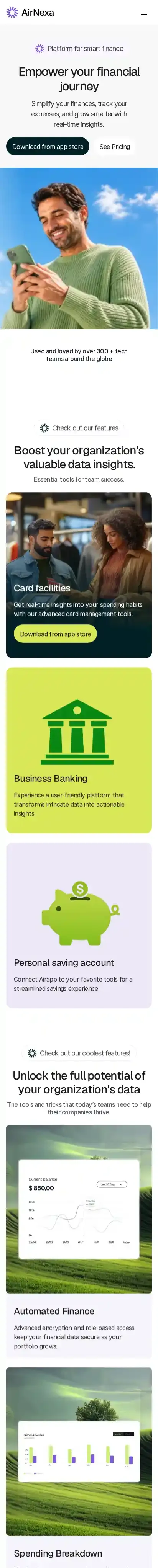 AirNexa home page on mobile
