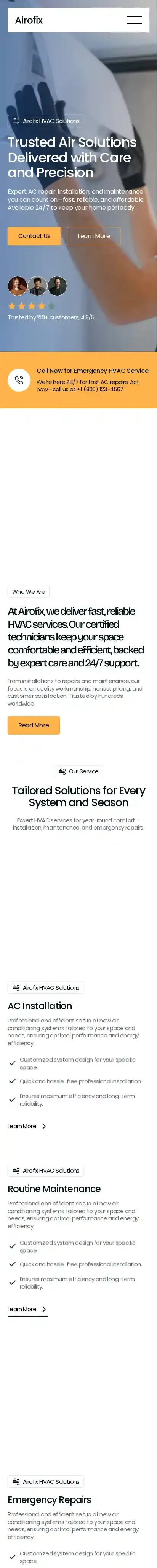 Airofix HVAC home page on mobile