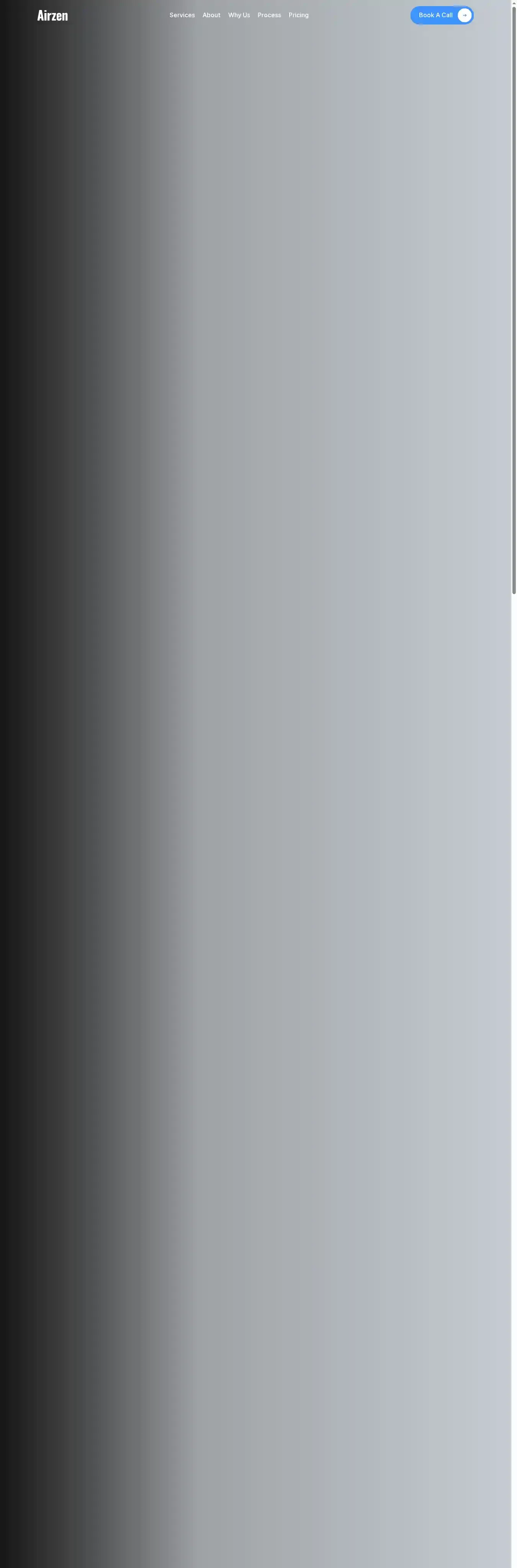 Airzen home page on desktop