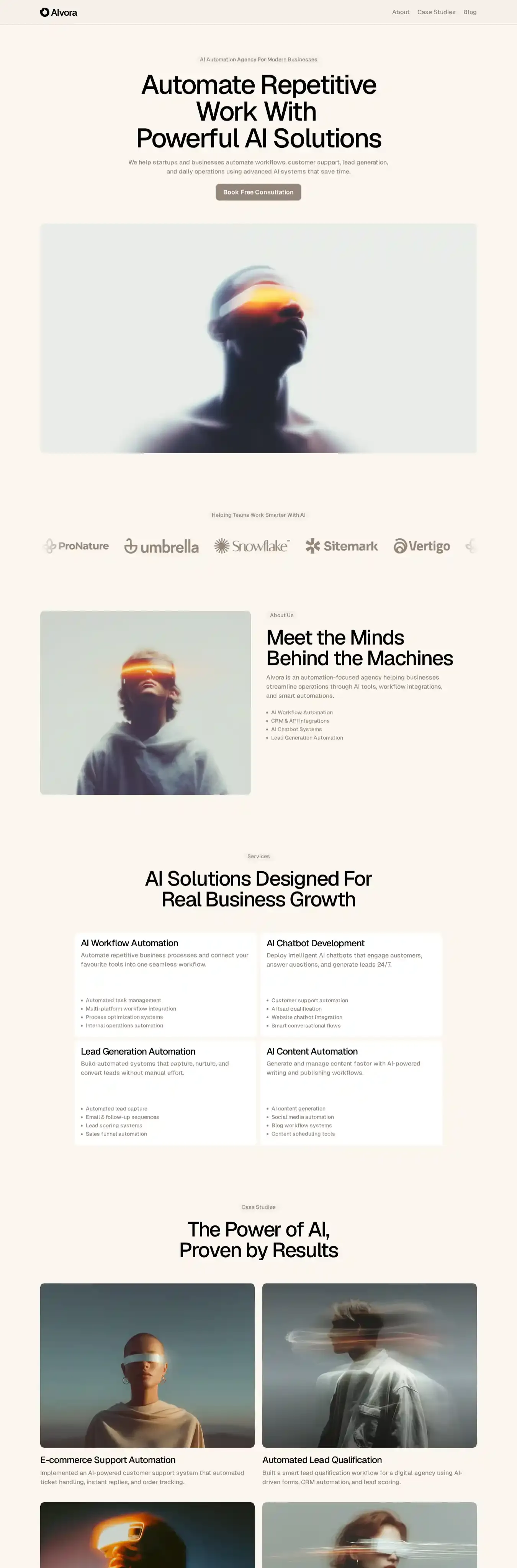 AIvoras home page on desktop